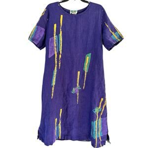 Coconut Bay Vintage Purple Linen Mumu Maxi Dress Beach Coverup Size Large